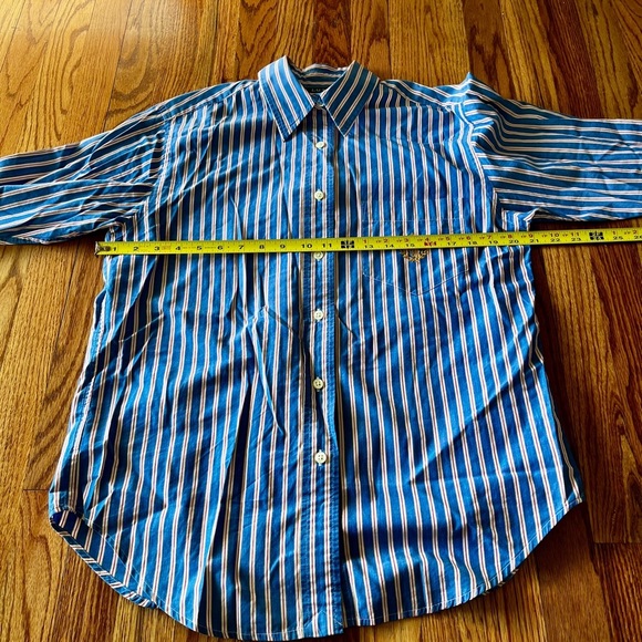 Lauren Ralph Lauren Women’s Size 10 Embroidered Crest Logo Striped Cotton Shirt - Picture 7 of 11